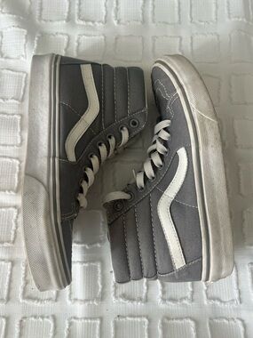 Vans Sk8-Hi Shoes Mens 4.5 Gray White High Top Skate Sneakers Canvas Womens 6